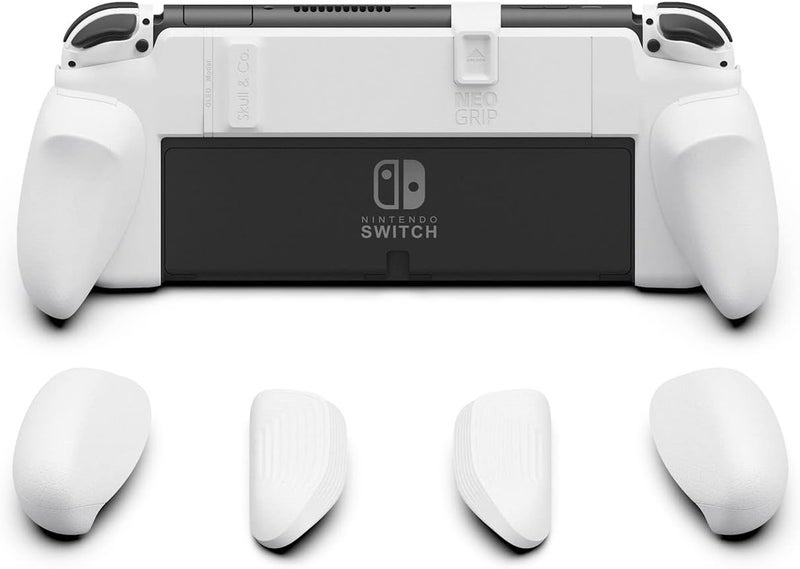 Skull & Co. NeoGrip: An Ergonomic Grip Hard Shell with Replaceable Grips [to fit All Hands Sizes] for Nintendo Switch OLED and Regular Model [No Carrying Case] - White - Image 1